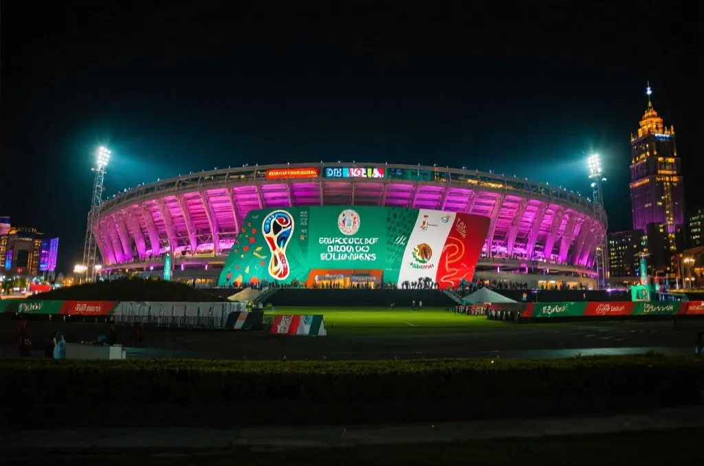 2026世界杯揭幕战城市与球场的夜景氛围图